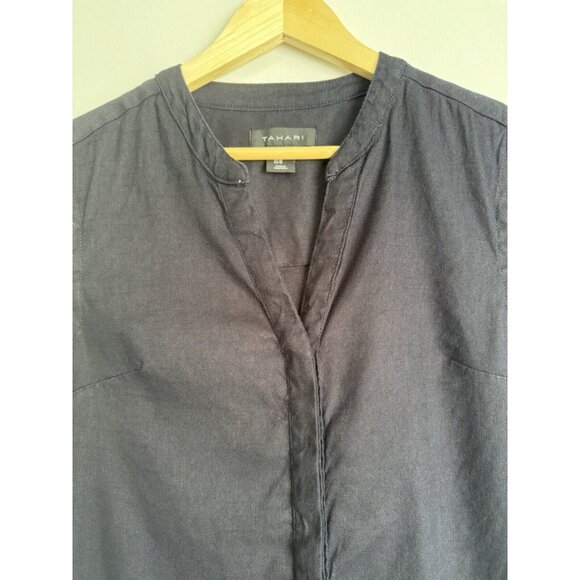 Tahari Linen Blend Midi Dress Womens Small Blue Button Down Sleeveless Nautical - Picture 4 of 9